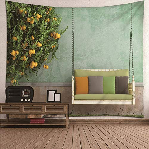 Aeici, decorazione da parete per soggiorno, albero da frutta e sedia a dondolo (350 x 256 cm)