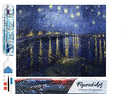 Figured'Art Diamond Painting Erwachsene 40x50cm Ganze Leinwand gerollt Van Gogh – Sternennacht über der Rhone 5D Bilder Eckige Steine - DIY Set Basteln
