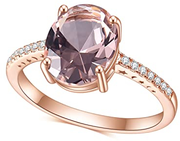 Gem's Beauty 3,24 Karat Morganit-Ringe aus echtem 925er Sterlingsilber, rosévergoldete Ringe, Verlobungsringe, oval, handgefertigt, Schmuck für Damen und Mädchen (Größe 6)
