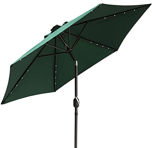 Green Bay 2.5M Garden Parasol Umbrella with Solar-Powered LED Lights Sunshade with Crank and Tilt Mechanism Green