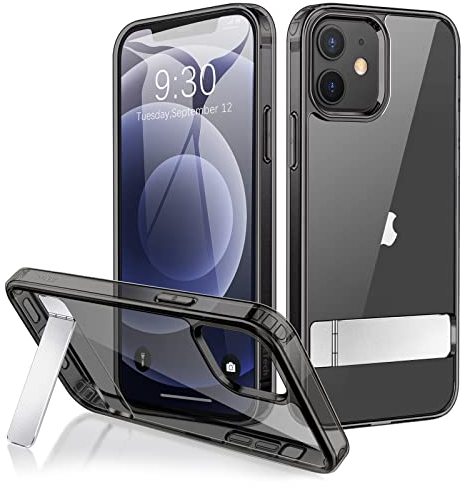 JETech Case for iPhone 12 mini 5.4-Inch with Stand, Support Wireless Charging, Slim Shockproof Bumper Phone Cover, 3-Way Metal Kickstand (Black)