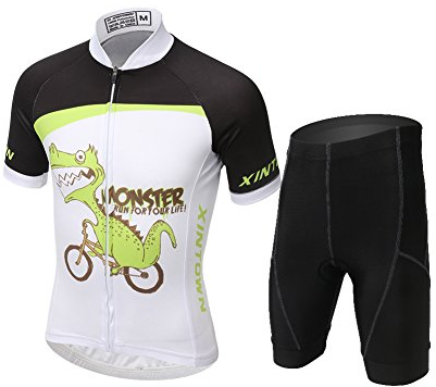 SXSHUN Radtrikot Kinder Set gepolsterter Anzug Mountainbike Fahrradtrikot Jungen Kurzarm Hautfreundliches Material Atmungsaktiv und Schnelltrocknend MTB Jersey Sommer, Monster, 104-115