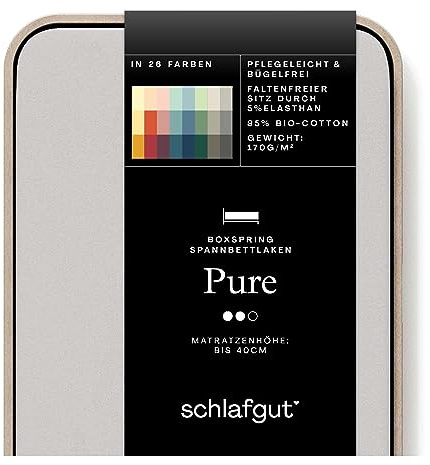 Schlafgut Pure Boxspring Spannbettlaken 140x200cm bis 160x220cmGrey Light, Spannbetttuch aus weicher Biobaumwolle