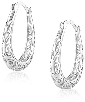 Ohrringe Silber 925, Silber Ohrringe Creolen für Damen, Silber Filigran Creolen Hohle Ovale Creolen Kleine Hypoallergene Filigran Ohrringe Sterling Silber für Damen Frauen Mädchen Schmuckgeschenke