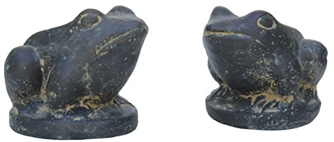 STONE art & more 2X massiver Frosch 17 cm Steinfigur Steinguss Gartenteich Deko Figur Garten schwarz antik frostfest