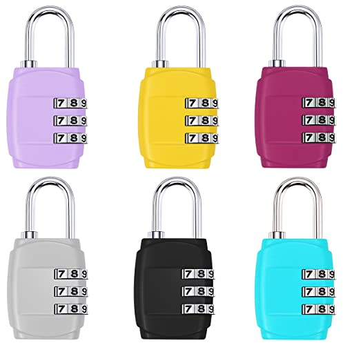 6 Pack Luggage Locks 3 Digit Combination Padlock Codes with Alloy Body for Suitcase Travel Bag Gym Shed Bike Locks