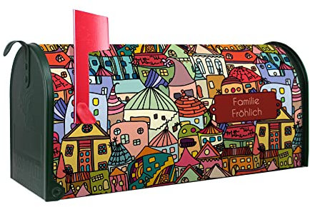 banjado® Amerikanischer Briefkasten - US Mailbox/Letterbox mit Motiv Funky Town 51x22x17cm - Postkasten Stahl aus Amerika – Briefkasten amerikanisch pulverbeschichtet