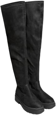 Yours Suede Over The Knee Chunky Boots In Wide E Fit & Extra Wide Eee Fit - Women's