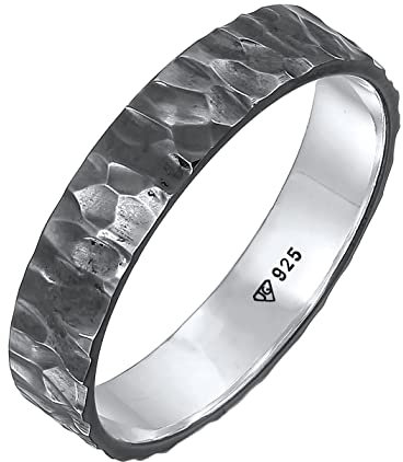 Kuzzoi Herrenring (4 mm) Massiv Handgefertigt, Bandring für Männer aus oxidierten 925 Sterling Silber, Ehering Verlobungsring Freundschaftsring, Herren Ring gehämmert, Ringgröße 56