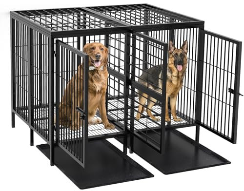 BingoPaw Heavy Duty Dog Crate: 51.5 inch Extra Large Pet Cage with Removable Metal Divider - Strong Indestructible Metal Double Dogs kennel for 2 Medium Large Dogs (130x100x100cm)