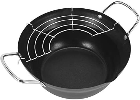 KVSERT 20cm Easy Pour Non Stick Coating Tempura Fryer Pot with Oil Drainer Rack Japanese-style Mini Deep Fry Pan