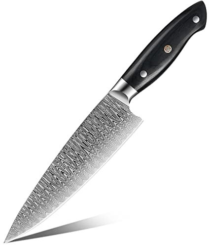 Joyspot Couteau de chef, Couteaux de cuisine professionnel, Avec lame longue durée, Couteau cuisine en acier inoxydable à haute teneur en carbone, Couteaux à découper avec manche en bois de Pakka