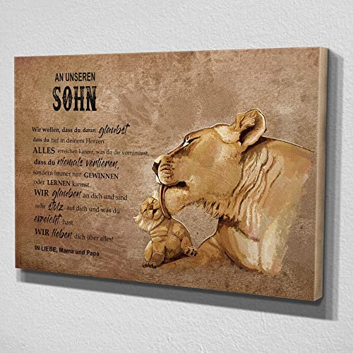 Deutsam Personalisierte Leinwand An unseren Sohn Löwe Geschenk zum Geburtstag für Sohn Personalisiert Geburtstag Weihnachten Leinwandbild