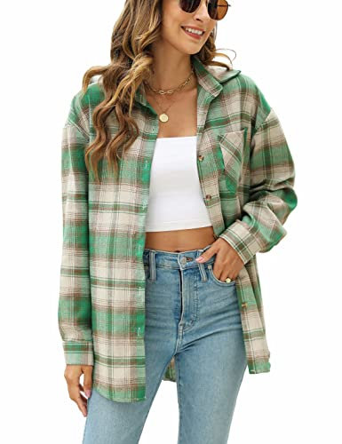 Megfie Chemise surdimensionnée à carreaux en flanelle douce pour femme, chemise enroulable à manches longues en flanelle, XX-Large