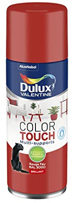 Dulux Valentine Peinture Intérieure et Extérieure Aérosol Color Touch - Pour bois, plastique, PVC, carton, papier - Rouge Feu Brillant - 400ml