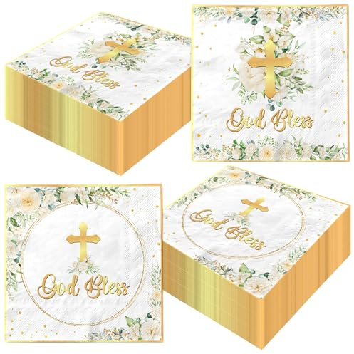 40 Stück Servietten mit Blumengott, Taufdekorationen für Mädchen, Taufe, Papierservietten, religiöse Einweg-Servietten, Erstkommunion, Heilige Taufe, Partyzubehör