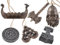 6er Set, Hänger Wikingerschiff, handbemalt, bestehend aus Thor's Hammer, Wikingerkompass,Drakkar, Axt,Kopf,Midgardschlange