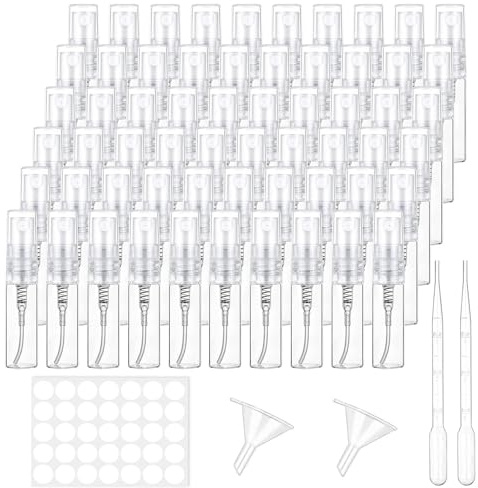 Voarge Botella de spray de viaje, dispensador de perfume, botella de perfume, líquido para el cuidado personal, cosméticos (60 unidades, 3 ml)