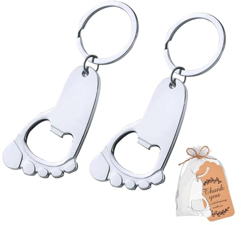 Nuqin Keyring Bottle Openers 2Pcs Little Feet Shape Keychain Bottle Opener Stainless Steel Bottle Openers Keyring for Beer Soda Juice and Other Drinks as Team Gifts for Beer Lovers