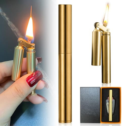Vegena Mechero vintage con antorcha con petróleo resistente al viento, mini encendedor portátil plegable con caja de regalo