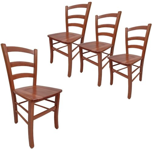 VIRSUS Set 4 Sedie Paesana in Legno Massello, Misura 43x42x86 cm, Sedia Tradizionale Robusta, per Casa, Cucina, Agriturismo, Ristorante, Made in Italy (Noce Scuro)