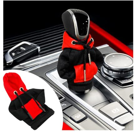 CGEAMDY 2PCS Felpa per Cambio Auto Copri Cambio, Pomello Del Cambio per Auto, Auto Copri Leva Gadgets Hoodie, Decorazione Leva Interna Dell'auto Felpa Con Cappuccio Felpa per Copri(Nero+Rosso)