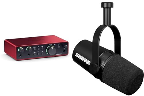 Focusrite Scarlett 2i2 4.ª gen. interfaz de audio USB para grabar, componer & Shure MV7X XLR Podcast Microphone - Pro Dynamic Mic para podcasting y grabación Vocal