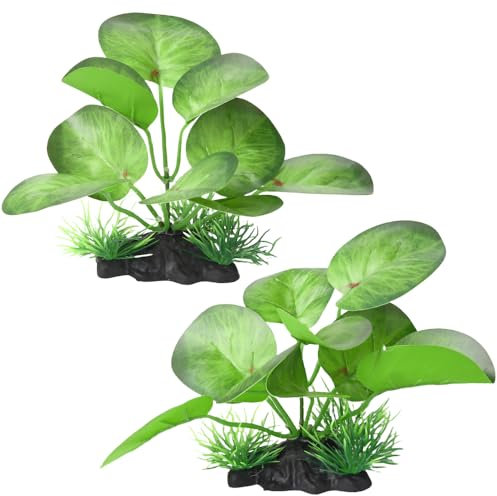 BEGONDIS 2-Pack Artificial Oval-Leaved Green Water Plants for Aquarium – Realistic Fish Tank Decoration (Style-1)