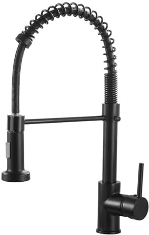 Robinet Cuisine Noir Douchette Rabattable - Mitigeur Cuisine Pivotant à 360° - Robinet d' Évier de Cuisine à Arc Élevé Pulvérisateur Escamotable 2 Modes de Pulvérisation