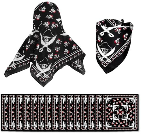 MIYUANGKJ Pirat Bandana Totenkopf Halstuch Kopftuch Pirat Bandana Kapitän Kopftuch Pirat Taschentuch Schwarz mit Totenkopf Stirnband Doppelseitigem Motiv für Party Gefallen Pirat Thema 15 Stück