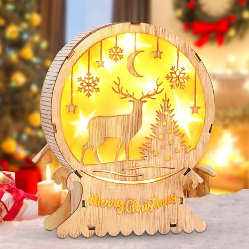 Led Weihnachtsbeleuchtung aus Holz,Weihnachtsdeko Innen, LED Weihnachtsstern Beleuchtung,LED Weihnachtsdeko Holz,LED Weihnachtsschmuck Holz Licht Rentier Weihnachten Deko für Weihnachtsdeko Innen (B)