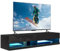 HOMCOM Meuble TV Banc TV Mural Suspendu LED Style Contemporain - placards avec 2 Portes battantes et 2 Passe-câbles - en Bois dim. 150L x 40l x 30H cm Noir laqué
