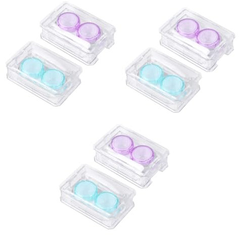 Healvian 6pcs Blue Eye Contacts Lenses Case Compact Lens Storage Box for Travel Cleaning Kit Included