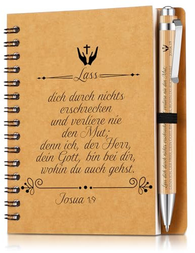 Sinmoe Christian Notizbuch mit Ermutigenden und Holz Kugelschreiber mit Eingraviertem Kreuznotizbuch Inspirierendem Kommunion Spiralnotizblock Dankeschöngeschenke für Freund Christliches Geschenk