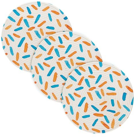 3 Pcs Trivet Hot Pad for Hot Pots and Pans 15in Abstract Orange Blue Cotton Thread Weave Dish Holder for Instant Pot Spoon Rest for Cooking and Baking