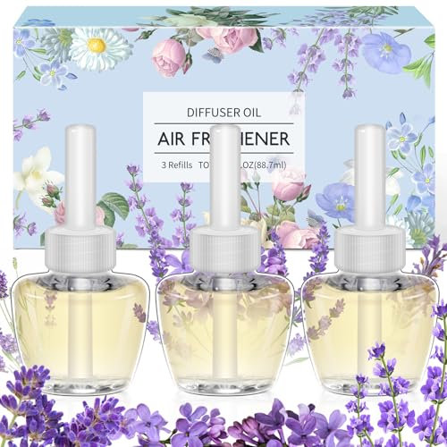 Scent-Hi Plug in Air Freshener Refills, Plug in Diffuser Refill Scent 3 Pack, Long lasting Fragrance, Compatible with Air Wick, Glade Plugin(Lavender)
