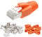 AXFEE RJ45 Stecker Cat7, 10 Stück Netzwerkstecker, Lan Stecker für Verlegekabel, mit Knickschutz Orange & Einführhilfe, Unterstützung 1.35 mm-1.45mm, RJ45 Kupplung, Ethernet Kabel für CAT 7