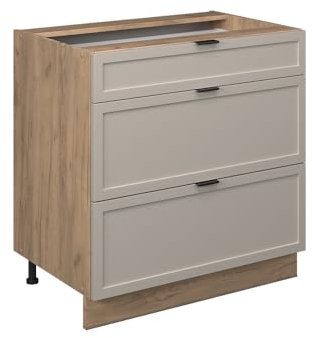 Vicco Küchenunterschrank Fame-Line, GrauBeige, 80 cm mit 3 Schubladen, ohne Arbeitsplatte