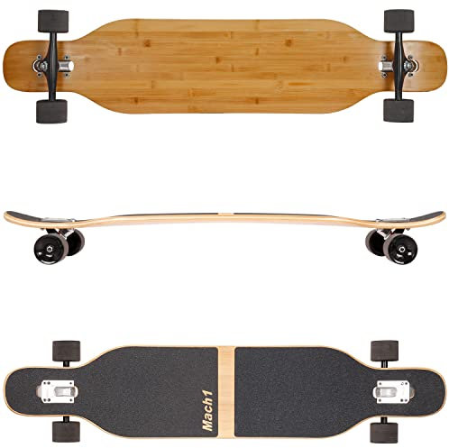 Mach1 Longboard en bois d'érable de bambou avec roulement à billes en céramique – Drop Through Cruiser Skateboard complet (vierge)