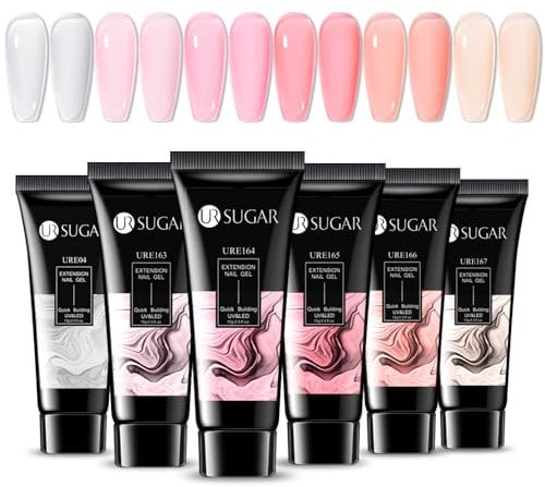 UR SUGAR Poly Extension Gel Kit - 6 Colors All Season Jelly Milky White Pink Nude Brown Sheer Poly Nail Nail Gel Kit Translucent Builder Clear Gel Home Nail Salon Nail Art Gift for Women