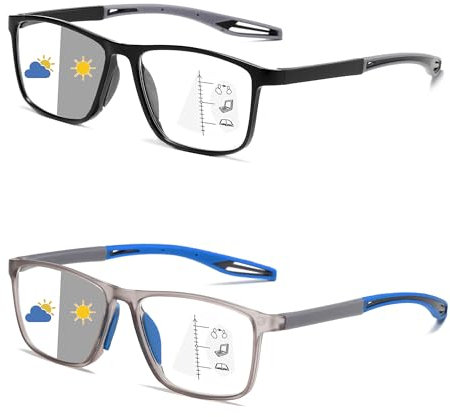 CAMKIDS Gleitsichtbrille Progressive Multifokus Lesebrille Herren 2 Pack TR90 Sportstil Bequem und leicht Anti-Blaulicht Lesehilfen für Herren+2.5