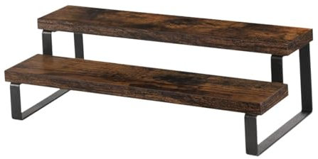 Milageto Gewürzregal, Gewürzorganisator, Stufenregal aus Holz, platzsparend, rustikales Präsentationsregal, Präsentationsständer für Flaschen, Gläser, 2 Schichten