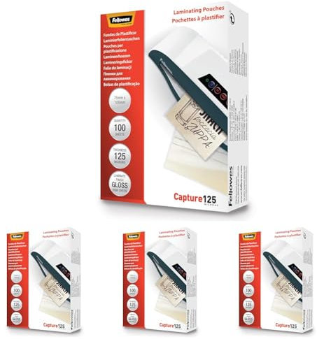 Fellowes Laminierfolien Format 54 x 86 mm, 250 Mikron (2 x 125 mic), glänzend, 100 Stück (Packung mit 4)