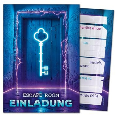 12 Einladungskarten Kindergeburtstag Escape Room Mädchen Jungen Jungs coole bunte Einladungen Kinder Geburtstag Jungsgeburtstag Mädchengeburtstag Detektiv Kinderparty Geburtstagseinladungen