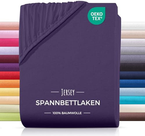 Carpe Sonno® Jersey Spannbettlaken 140x200cm Baumwolle | Laken Violett mit Einlaufschutz & Bügelfrei Matratzenbezug bis 22cm | Bettlaken 140x200 Baumwolle | Leintuch 140x200 | Spannbetttuch 140 x 200