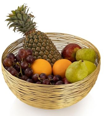 Amago home Obstkorb ø 30 cm H 13 cm Brotkorb Obstschale Metall rund Silber o. Gold dollce Metall Drahtstruktur Farbe Gold