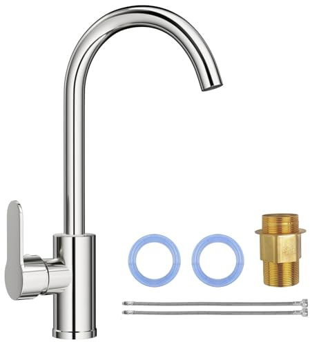 Tryslyn Rubinetto Lavello Cucina, Miscelatore Cucina, Rubinetti da Esterno Lavabo Cucine, Rubinetto Lavandino per Lavello Acqua Calda e Fredda, Girevole a 360° con Tubi Flessibili