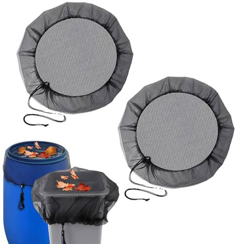 2 cubiertas de red para barril de lluvia de 150 cm, filtro de malla para barril de jardín con cordón para evitar hojas caídas y desechos en el jardín