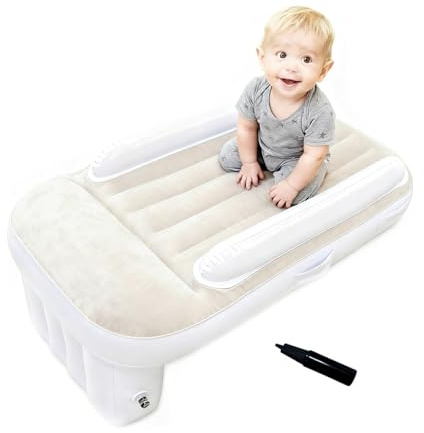 Kinderbett aufblasbares Flugzeugbett für Kleinkinder, Luftbett Kinder Reisebett, Reisebett Baby Leicht Faltbar, Kleinkinder Reise Essentials Tragbare aufblasbare Betten (Weiß) (1)