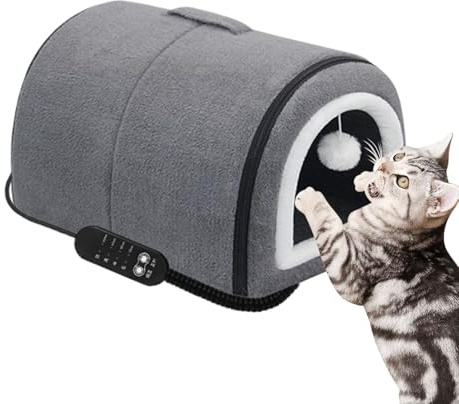 Opdestn Überzogenes Katzenbett - Beheiztes Katzenhaus Für Innen,Abnehmbares Waschbares Gewölbtes Dach Halbgeschlossenes Nest Wärmende Einstellbare Temperatur Für Haustiere Für Wohnzimmer Für Kätzchen